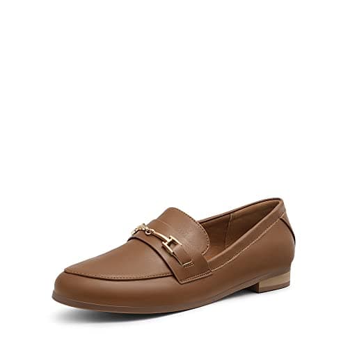 Image of DREAM PAIRS Women's Loafers Leather Penny Loafers Fashion Comfortable Flats Shoes,Size 5,Brown-Pu,SDLS2312W