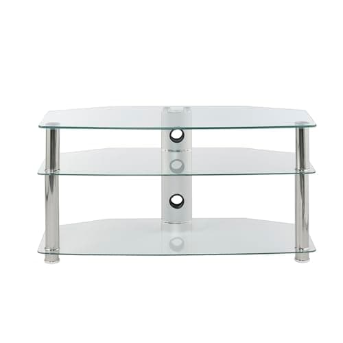 Image of MMT Furniture Designs Ltd Clear Glass TV Stand 3 Shelf TV Console Unit with Open Storage For 32 to 47 inch TV's