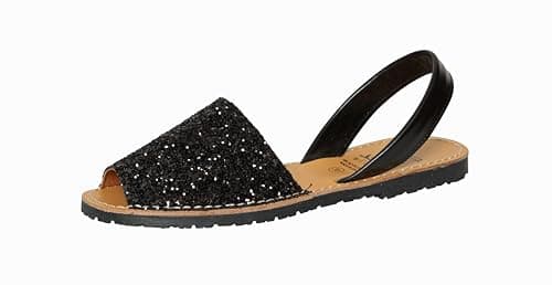 Image of C.Ortuño Avarcas Women's Real Leather Summer Sandals Glitter Espandrillos Menorquinas Menorca Sandals, black, 7 UK