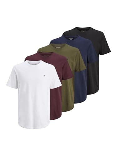 Image of JACK & JONES Mens Brody 5 Pack T-Shirt Navy Blazer XL