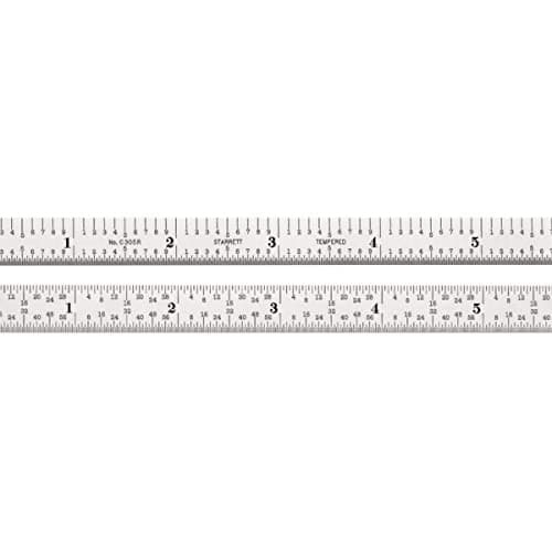 Image of Starrett C305R-6 Full Flexible Steel Rule With Inch Graduations, 5R Graduations, 6" Length, 1/2" Width, 1/64" Thickness