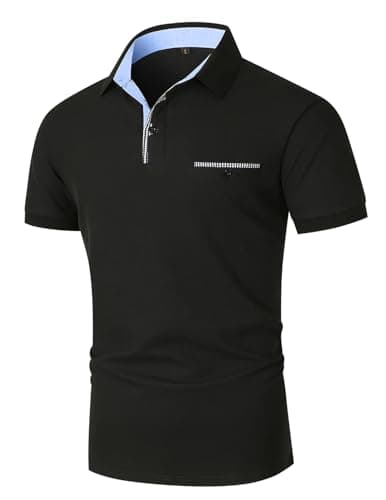 Image of KUNJLELP Mens Polo Shirt Regular-Fit Cotton Pique Short Sleeve Golf Polo Shirts,Black 46,XL