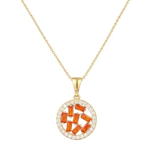Image of Citerna 9ct Yellow Gold Pendant for Women – Orange Cubic Zirconia Baguette Round Cluster Necklace 0.45ct, Italian Made Jewellery (Pendant Only)