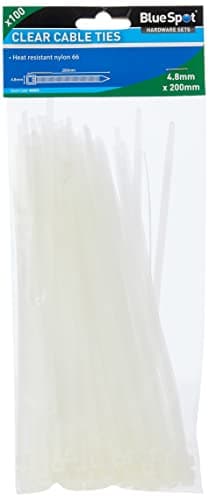 Image of Blue Spot 40053 4.8 x 200 mm Cable Ties - Clear (100-Piece)