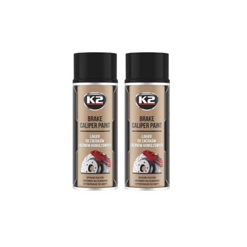 Image of PG K2 Brake Caliper Paint Spray, Black Gloss, 260°C Heat Resistant, 2 Cans, OEM Quality Professional Finish