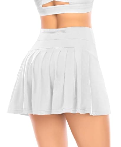 Image of JoyGirl Women's Pleated Tennis Skirt with Pockets Shorts High Waisted Lightweight Athletic Golf Skorts for Running Workout (White,XS)