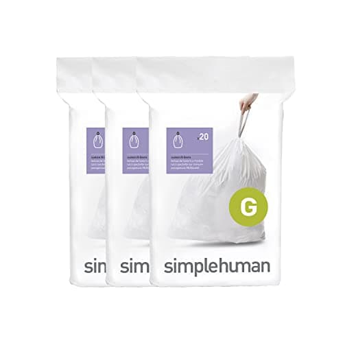 Image of simplehuman CW0257 code G Custom Fit Bin Liner Bulk Pack, White Plastic (3 Pack of 20, Total 60 Liners)