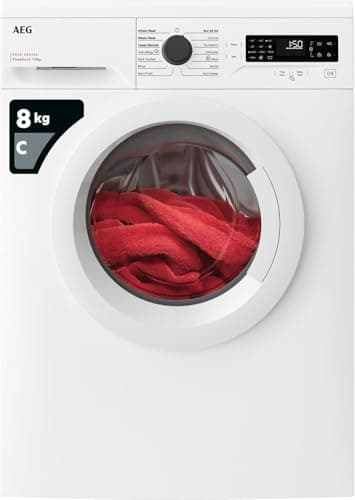 Image of AEG 5000 Series Washing Machine 8kg LFX50844B, TimeSave and AutoSense to Adjust Washing Cycles, AntiAllergy Program, Quick Wash, 8kg Load, 1400rpm, 76 dB, Class C, White