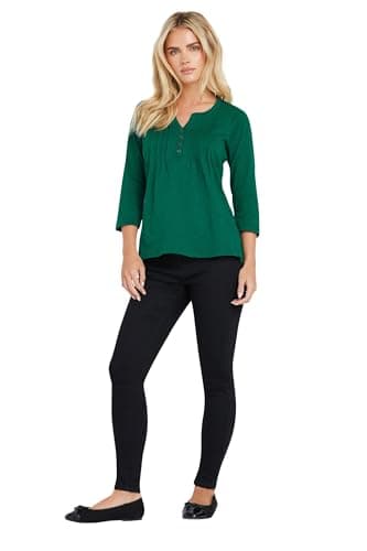 Image of M&Co Petite Teal Cotton Henley T-Shirt - Women's