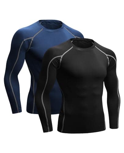 Image of Niksa 2 Pack Long Sleeve Running Tops Mens,Base Layers Compression Top T-Shirts,Quick Dry Wicking Gym Athletic Training Workout Tee Shirts(Black&Navy Blue,M)