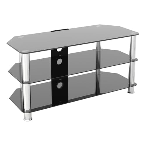 Image of AVF Black Glass TV Stand - Black Glass and Chrome Metal Leg TV Unit Floorstand with Cable Management, 100cm Wide, For TVs Up to 50" & 40kg - SDC1000CM