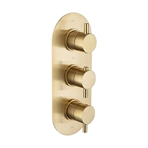Image of Arissa Brushed Brass Concealed Thermostatic Triple Handle Valve - 2 Outlet