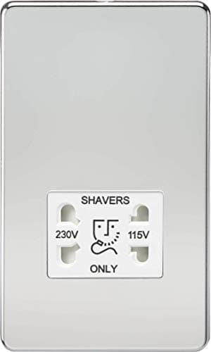 Image of Knightsbridge SF8900PCW Screwless Dual Voltage Shaver Socket in Polished Chrome with White Insert, 5.0 mm*147.5 mm*87.8 mm