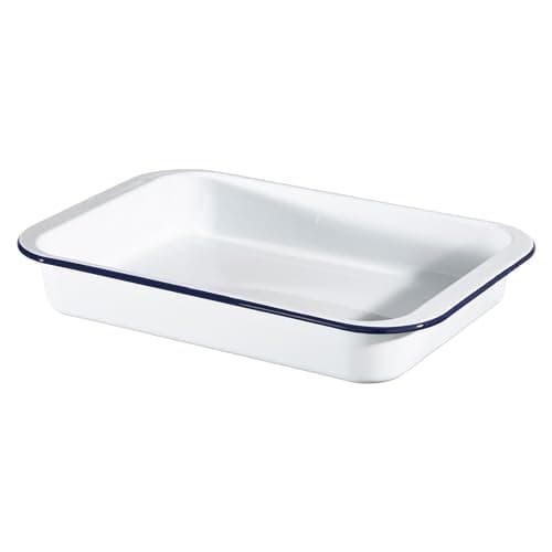 Image of Hairy Bikers Enamelled Cookware, Large Roaster, Steel, PFOA Free, Oven Safe, Dishwasher Safe, White