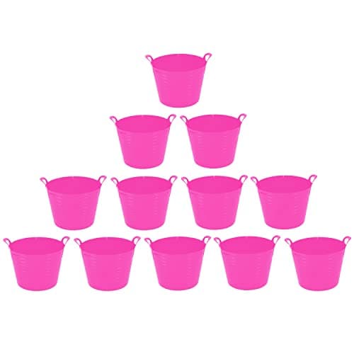 Image of 40L/42L Litre Large Robust Flexi Tubs Multipurpose Flexible Rubber Storage Container Buckets Garden Trugs Laundry Basket Polyethylene Flex Tub For Home Gardening Toys -Made in UK (Set of 12, Pink)