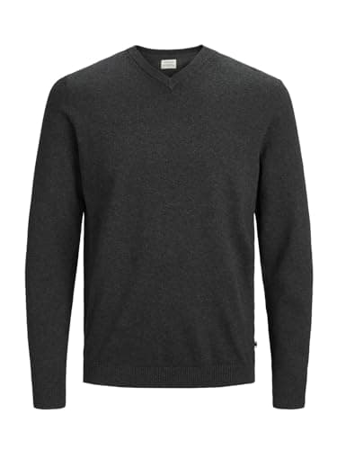 Image of JACK & JONES Men's Jjebasic Knit V-Neck Noos Jumper, Grey (Dark Grey Melange Dark Grey Melange), X-Large