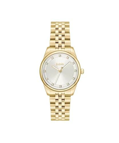 Image of BOSS Three Hand Quartz Movement Watch for Women Graceful Precious Collection with Gold Colored Stainless Steel Bracelet - 1502810