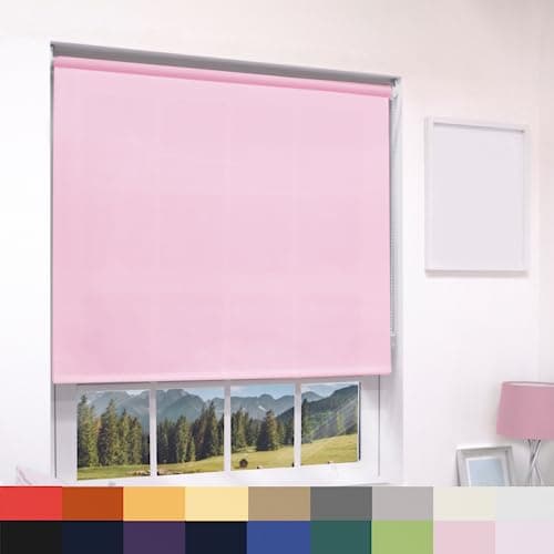 Image of Deluxe Daylight Roller Blinds Light Filtering Premium Fabric Easy Fit Metal Brackets Bedroom Living Room Office Child Safe Trimmable Pink 120cm Width x 160cm Drop