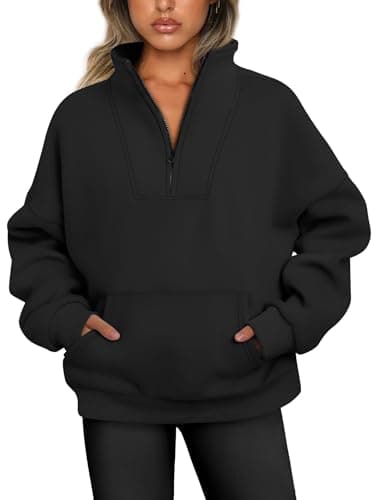 Image of Jhsnjnr Women's Sweatshirts Long Sleeve Half Zip Sweater Pullover Quarter Zip Jumper with Pockets Black