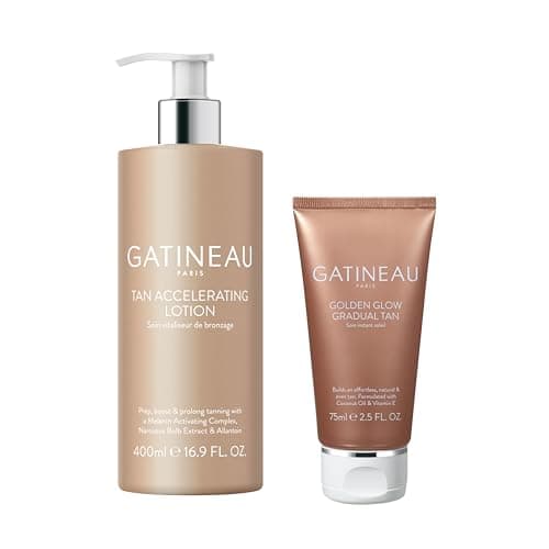 Image of Gatineau - Tan Accelerating Lotion (400ml) + Golden Glow Gradual Tan (75ml) Duo Set, Total Body Glow, Natural Tanning For Face and Body