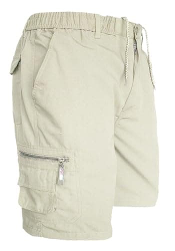 Image of JUST LOOK Mens Cargo Shorts Combat Multi Pocket Elasticated Waist Plain Lightweight Shorts (as8, Alpha, m, Regular, Short, Stone)