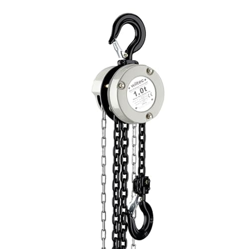 Image of Wiltec Chain Hoist 1 Tonne with 3 m Lifting Height, Manual Block Hoist, Equipment for Lifting and Lowering Heavy Loads in Workshops, Warehouses and Construction Sites