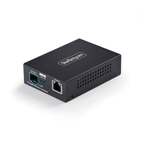 Image of StarTech 10GbE SFP+ Fiber Media Converter, 10 Gigabit Ethernet RJ-45 to 10GBASE-X SFP+, Single-Mode, Multi-Mode, 16K Jumbo Frames, TAA Compliant