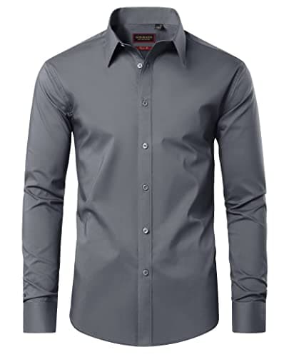 Image of DEMEANOR Dress Shirts for Men Long Sleeve Mens Dress Shirts Cotton Regular Non Iron Formal Shirts for Men Dress Shirt Dark Grey