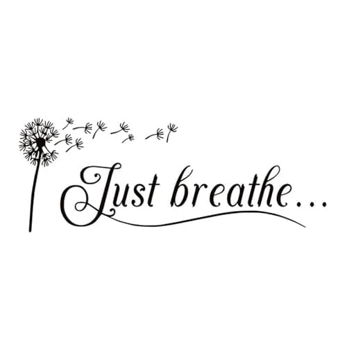 Image of Just Breathe Wall Decal, Inspirational Yoga Quote Vinyl Sticker, Positive Relaxing Motto for Bedroom, Living Room & Home Decor