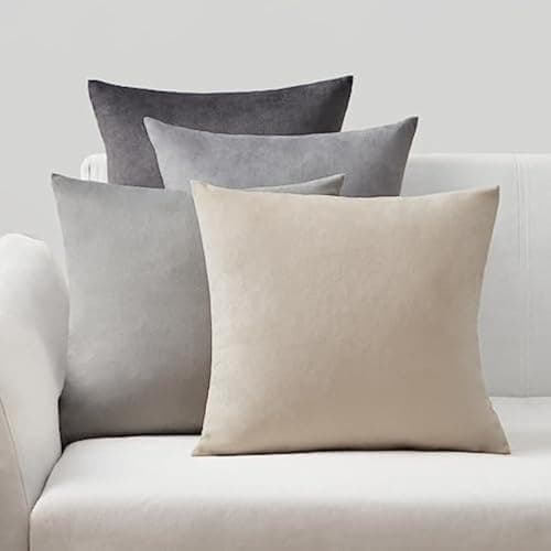 Image of Topfinel Grey Cushion Covers 40cm x 40cm for Livingroom Large Fluffy Cushions Sofa Scatter Decorative Velvet Pillow Cover 16 x 16 inch Set of 4 for Bedroom