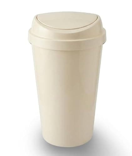 Image of ORGANIZED 60L Touch Top Bin, Large Plastic Kitchen Waste Bin with Push Lid, for Home, Office & Utility Room (Cream)