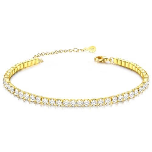 Image of JDGEMSTONE 2MM Sterling Silver Ankle Bracelets for Women,Gold Tennis Anklets for Women 9.5+2in,Summer Bracelet