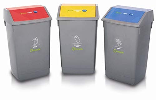 Image of ADDIS Recycling Bin Kit Bases No Lids, Plastic, Multi-Colour, 60 Litre, Pack of 3