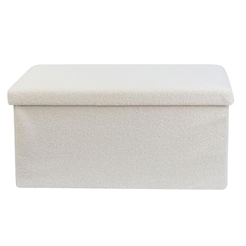 Image of DANIEL JAMES Housewares Folding Ottoman Storage Box – Large Padded Footstool or Storage Chest with Lid for Bedroom, Hallway, Living Room - Teddy Boucle: White