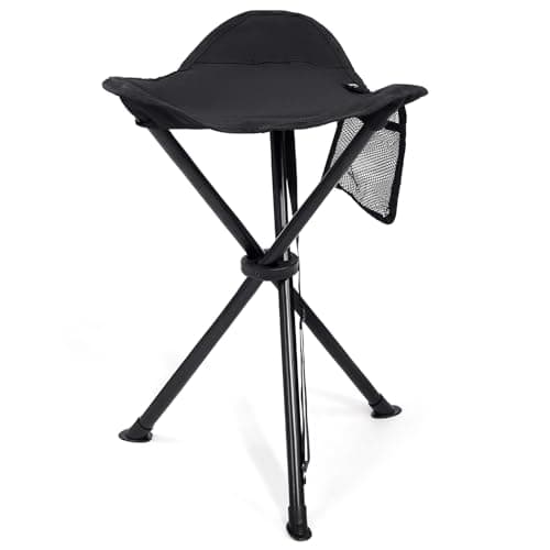 Image of EVER ADVANCED Folding Stool Tripod Tall 53 cm Lightweight Camping Stool Compact Portable Fishing Tripod Camping Chair Collapsible for Outdoor Travel Walking Garden Backpack Hold Up 102 KG Black