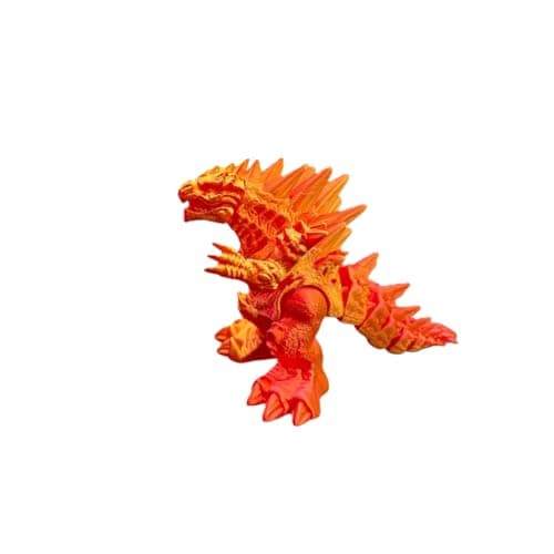 Image of Bodygenix 3D Printed Godzilla Monster Figure – Flexible Articulated Fidget Toy with Movable Joints – Detailed Textured Creature Model, Poseable Collectible Desk Decor for Home Office Display - Orange