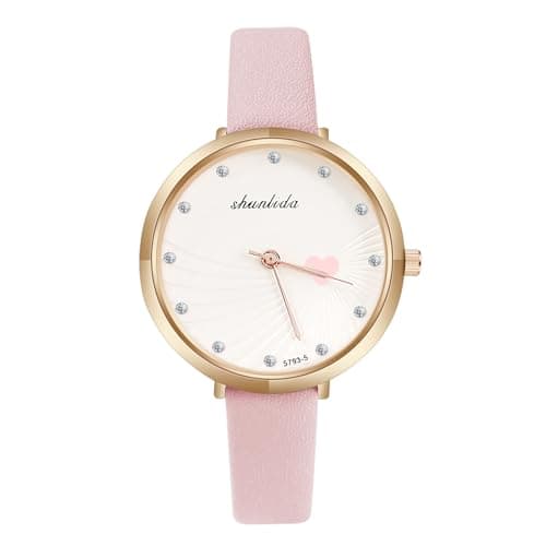 Image of OFFCUP Women's Leather Quartz Watch, Leather Strap Ladies Watches, Analog Quartz with Watches Love Dial, 3 Hand Quartz Watch, Premium Fashion Wrist Watch for Women Ladies Girls (Pink)