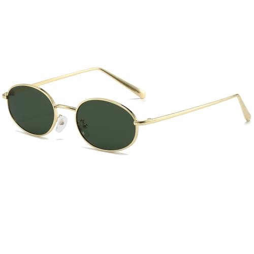 Image of Ggpyyon Retro Oval Sunglasses for Women and Men Classic Vintage 90s Hippie sunglasses Metal Frame Sun Glasses(Gold/Green)