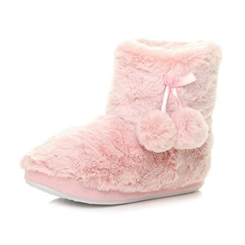 Image of AJVANI pom pom Knitted Winter Soft Fluffy Slippers Indoor Ankle Boots Size 7 40