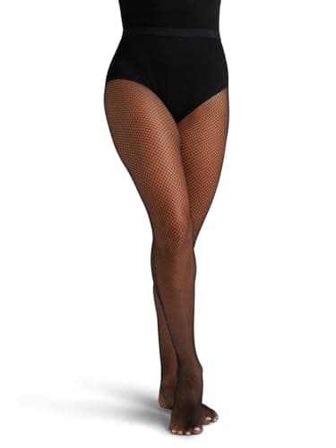 Image of Capezio Classic Seamless Fishnet Tights, Women's Footed Black Fishnets, Dance Tights for Burlesque, Cabaret, Jazz, Fish Nets, 3407, Adult L-XL, Black