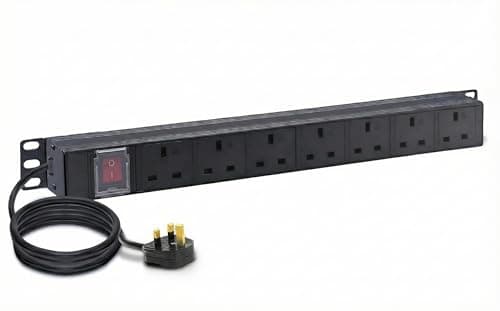 Image of LMS DATA 1U 19-Inch 7 Way UK PDU – 13A Switched Power Distribution Unit – Rack Mount Multi Plug Power Strip with 1.8m Cable & UK Plug – Server Cabinet PDU for Home, Office and industrial Use (Black)