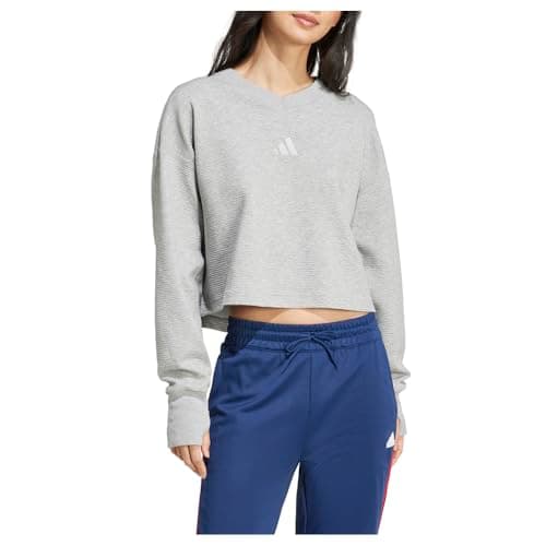 Image of adidas Women's All Szn Ribbed V-Neck Sweatshirt, Medium Grey Mottled, M, Mottled medium grey, M