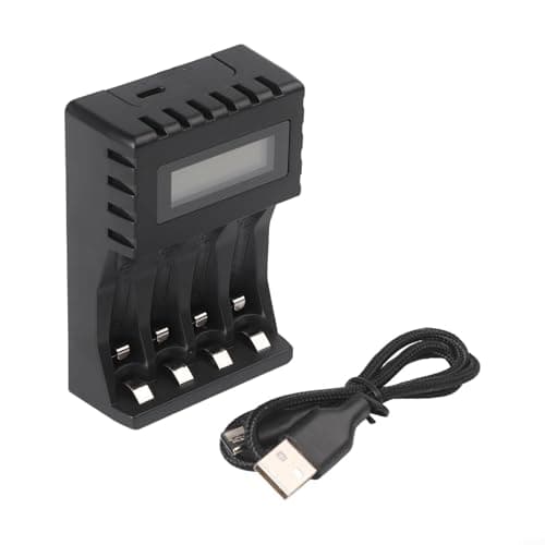 Image of For Smart 4-Slot Battery Charger Featuring LCD Display for AAAA and AAA Nickel-Metal Hydride Rechargeable Batteries (black)