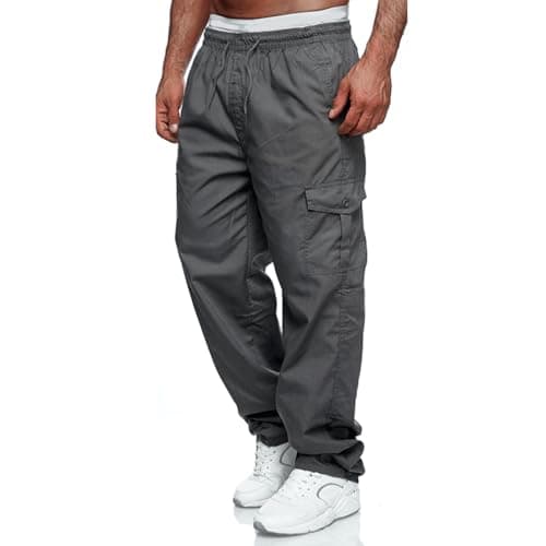 Image of Casuayaloo Mens Cargo Trousers Combat Work Casual Jogger Tracksuit Bottoms Drawstring Waist Pants with Pockets Grey L