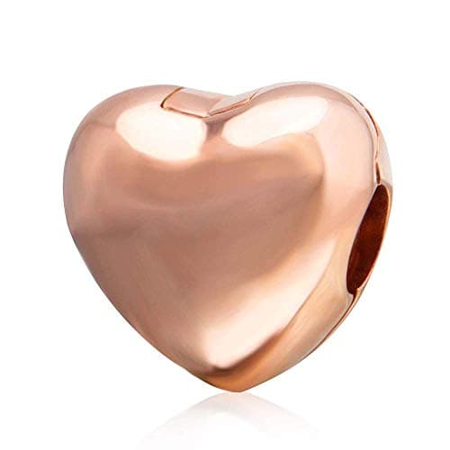 Image of 925 Sterling Silver Heart Clip Charm Stopper Charm Lock Charm Spacer Charm for Pandora Charm Bracelet (Rose-Gold Plated)