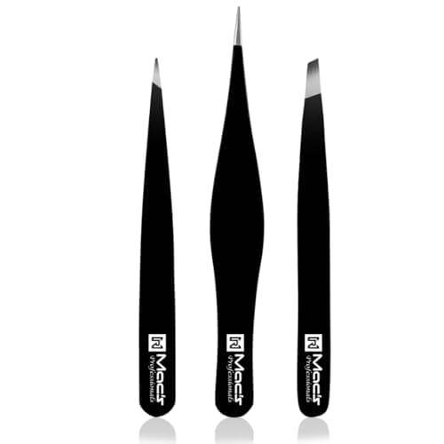 Image of TWEEZERS SET - for Eyebrow Plucking, Ingrown Hair -Best for Eyebrow Hair, Facial Hair Removal - Stainless Steel Precision Sharp- Pointy Ends Meet Perfectly. (3 PCs Black Tweezers Set) …