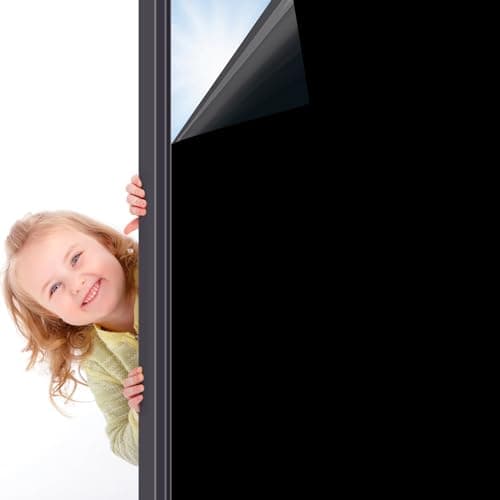 Image of VSUDO Blackout Window Film Privacy - Black Frosted Privacy Film for Glass Windows, Window Blackout Material Film, Black Out Window Cover for Living Room and Office (75x200 cm)