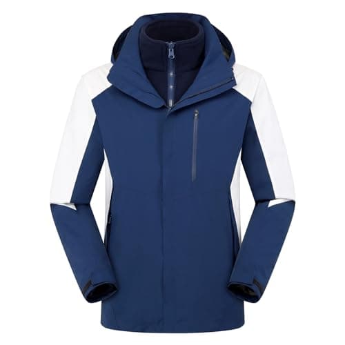 Image of Men's 3 in 1 Functional Jacket Casual Style Hooded Waterproof Jacket Jacket with Fleece Lining Softshell Storm Jacket Unisex Raincoats for Couples (Color : Navy blue(unisex), Size : S)