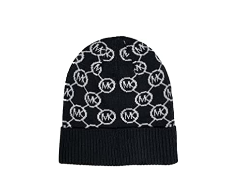 Image of Michael Michael Kors Women`s Jetset Brand Logo Print Cuffed Beanie (Black(537990C-001)/White, One Size)