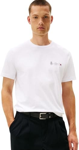 Image of Tommy Hilfiger Men’s Short Sleeve Round Neck Small Crest Outline T-Shirt, White (White), XS